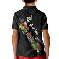 Kia Ora New Zealand Floral Personalized Kid Polo Shirt Black LT7 - Polynesian Pride