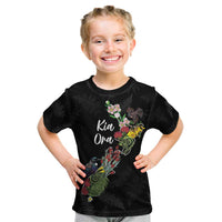 Kia Ora New Zealand Floral Personalized Kid T Shirt Black LT7 Black - Polynesian Pride