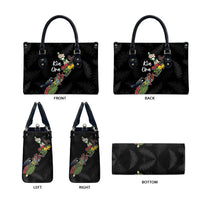 Kia Ora New Zealand Floral Leather Bag Black - Polynesian Pride