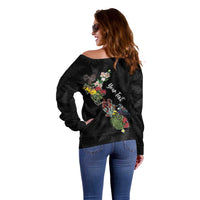 Kia Ora New Zealand Floral Personalized Off Shoulder Sweater Black - Polynesian Pride