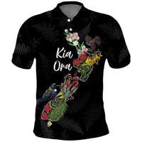 Kia Ora New Zealand Floral Personalized Polo Shirt Black LT7 Black - Polynesian Pride