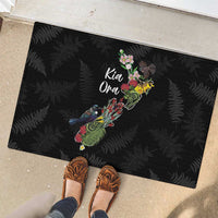 Kia Ora New Zealand Floral Rubber Doormat Black LT7 - Polynesian Pride