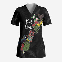 Kia Ora New Zealand Floral Personalized Scrub Top Black LT7 Adult Black - Polynesian Pride