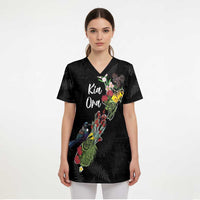 Kia Ora New Zealand Floral Personalized Scrub Top Black LT7 - Polynesian Pride