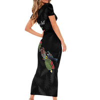 Kia Ora New Zealand Floral Personalized Short Sleeve Bodycon Dress Black LT7 - Polynesian Pride