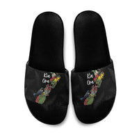 Kia Ora New Zealand Floral Slide Sandals Black - Polynesian Pride
