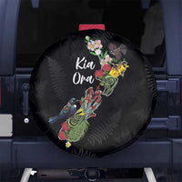 Kia Ora New Zealand Floral Spare Tire Cover Black - Polynesian Pride