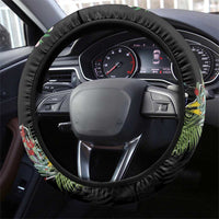 Kia Ora New Zealand Floral Steering Wheel Cover Black LT7 - Polynesian Pride