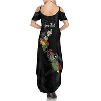 Kia Ora New Zealand Floral Personalized Summer Maxi Dress Black LT7 - Polynesian Pride