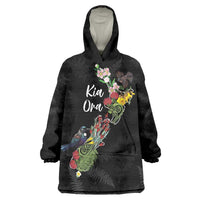 Kia Ora New Zealand Floral Personalized Wearable Blanket Hoodie Black LT7 One Size Black - Polynesian Pride