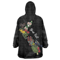 Kia Ora New Zealand Floral Personalized Wearable Blanket Hoodie Black LT7 - Polynesian Pride