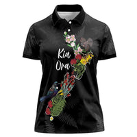 Kia Ora New Zealand Floral Personalized Women Polo Shirt Black LT7 Female Black - Polynesian Pride