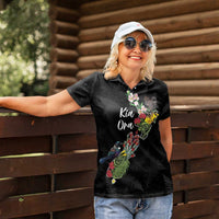Kia Ora New Zealand Floral Personalized Women Polo Shirt Black LT7 - Polynesian Pride