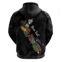 Kia Ora New Zealand Floral Personalized Zip Hoodie Black LT7 - Polynesian Pride
