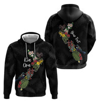 Kia Ora New Zealand Floral Personalized Zip Hoodie Black LT7 - Polynesian Pride