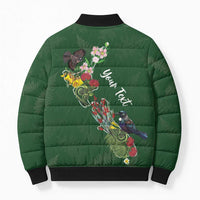 Kia Ora New Zealand Floral Personalized Bomber Puffer Jacket Sage Green LT7 - Polynesian Pride