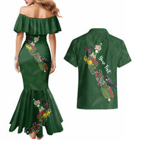 Kia Ora New Zealand Floral Personalized Couples Matching Mermaid Dress and Hawaiian Shirt Sage Green - Polynesian Pride