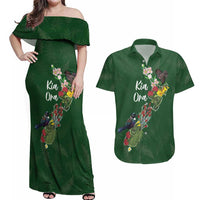 Kia Ora New Zealand Floral Personalized Couples Matching Off Shoulder Maxi Dress and Hawaiian Shirt Sage Green - Polynesian Pride