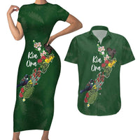 Kia Ora New Zealand Floral Personalized Couples Matching Short Sleeve Bodycon Dress and Hawaiian Shirt Sage Green - Polynesian Pride