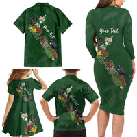 Kia Ora New Zealand Floral Personalized Family Matching Long Sleeve Bodycon Dress and Hawaiian Shirt Sage Green - Polynesian Pride