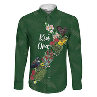 Kia Ora New Zealand Floral Personalized Family Matching Off The Shoulder Long Sleeve Dress and Hawaiian Shirt Sage Green - Polynesian Pride