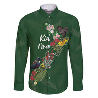 Kia Ora New Zealand Floral Personalized Family Matching Off Shoulder Maxi Dress and Hawaiian Shirt Sage Green - Polynesian Pride