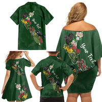 Kia Ora New Zealand Floral Personalized Family Matching Off Shoulder Short Dress and Hawaiian Shirt Sage Green - Polynesian Pride
