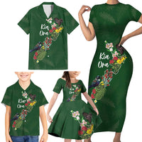 Kia Ora New Zealand Floral Personalized Family Matching Short Sleeve Bodycon Dress and Hawaiian Shirt Sage Green - Polynesian Pride