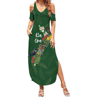 Kia Ora New Zealand Floral Personalized Family Matching Summer Maxi Dress and Hawaiian Shirt Sage Green - Polynesian Pride