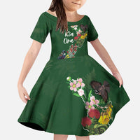 Kia Ora New Zealand Floral Personalized Kid Short Sleeve Dress Sage Green LT7 KID Sage Green - Polynesian Pride