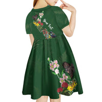 Kia Ora New Zealand Floral Personalized Kid Short Sleeve Dress Sage Green LT7 - Polynesian Pride
