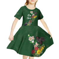 Kia Ora New Zealand Floral Personalized Kid Short Sleeve Dress Sage Green LT7 - Polynesian Pride