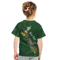 Kia Ora New Zealand Floral Personalized Kid T Shirt Sage Green LT7 - Polynesian Pride
