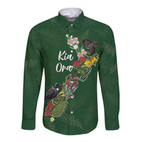 Kia Ora New Zealand Floral Personalized Long Sleeve Button Shirt Sage Green LT7 Unisex Sage Green - Polynesian Pride