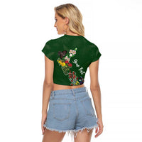 Kia Ora New Zealand Floral Personalized Raglan Cropped T Shirt Sage Green - Polynesian Pride