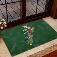 Kia Ora New Zealand Floral Rubber Doormat Sage Green - Polynesian Pride