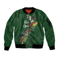 Kia Ora New Zealand Floral Personalized Sleeve Zip Bomber Jacket Sage Green LT7 Unisex Sage Green - Polynesian Pride