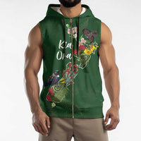 Kia Ora New Zealand Floral Personalized Sleeveless Zip Hoodie Sage Green LT7 - Polynesian Pride