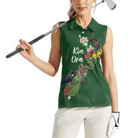 Kia Ora New Zealand Floral Personalized Women Sleeveless Polo Shirt Sage Green - Polynesian Pride
