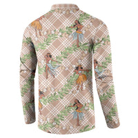 Beige Palaka Hula Girls Seamless Hawaii Aloha Button Sweatshirt - Polynesian Pride