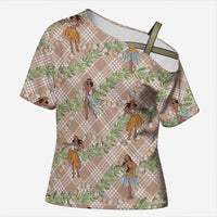 Beige Palaka Hula Girls Seamless Hawaii Aloha Cross Shoulder Shirt LT7 Female Beige - Polynesian Pride