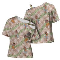 Beige Palaka Hula Girls Seamless Hawaii Aloha Cross Shoulder Shirt LT7 - Polynesian Pride
