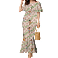 Beige Palaka Hula Girls Seamless Hawaii Aloha Family Matching Mermaid Dress and Hawaiian Shirt - Polynesian Pride