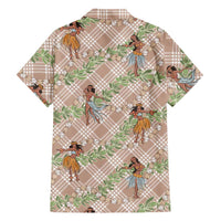 Beige Palaka Hula Girls Seamless Hawaii Aloha Family Matching Off The Shoulder Long Sleeve Dress and Hawaiian Shirt - Polynesian Pride
