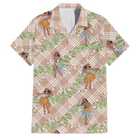 Beige Palaka Hula Girls Seamless Hawaii Aloha Family Matching Off Shoulder Maxi Dress and Hawaiian Shirt - Polynesian Pride