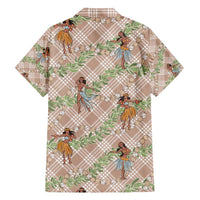 Beige Palaka Hula Girls Seamless Hawaii Aloha Family Matching Off Shoulder Maxi Dress and Hawaiian Shirt - Polynesian Pride