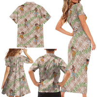 Beige Palaka Hula Girls Seamless Hawaii Aloha Family Matching Short Sleeve Bodycon Dress and Hawaiian Shirt - Polynesian Pride
