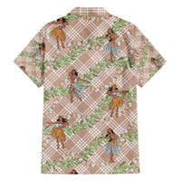 Beige Palaka Hula Girls Seamless Hawaii Aloha Family Matching Short Sleeve Bodycon Dress and Hawaiian Shirt - Polynesian Pride