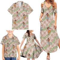 Beige Palaka Hula Girls Seamless Hawaii Aloha Family Matching Summer Maxi Dress and Hawaiian Shirt - Polynesian Pride
