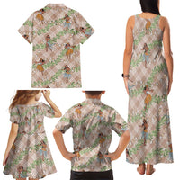 Beige Palaka Hula Girls Seamless Hawaii Aloha Family Matching Tank Maxi Dress and Hawaiian Shirt - Polynesian Pride
